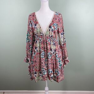 Anthropologie Raga Sunset Rose Bell Sleeve Dress Womens Medium Boho Fairy